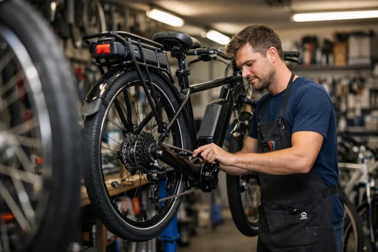 Fietsenmaker werkplaats in Rijssen met e-bikes en reparatiebalie