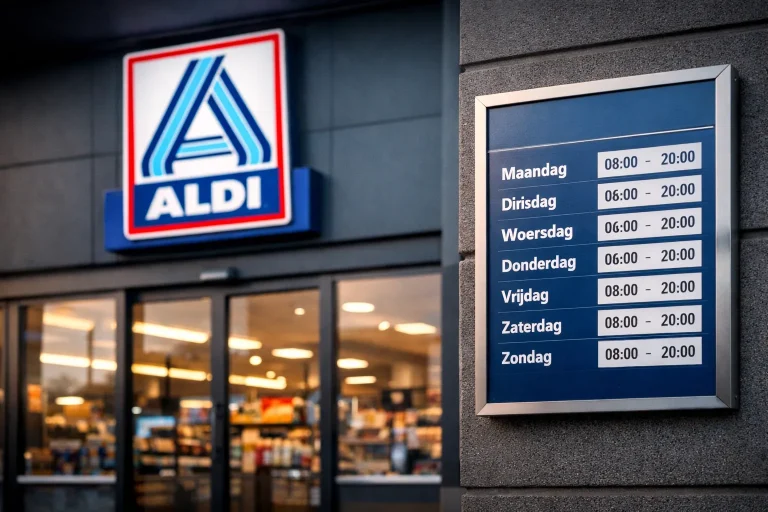 Bedrijven in Rijssen Ingang van een ALDI-filiaal met openingstijdenbord
