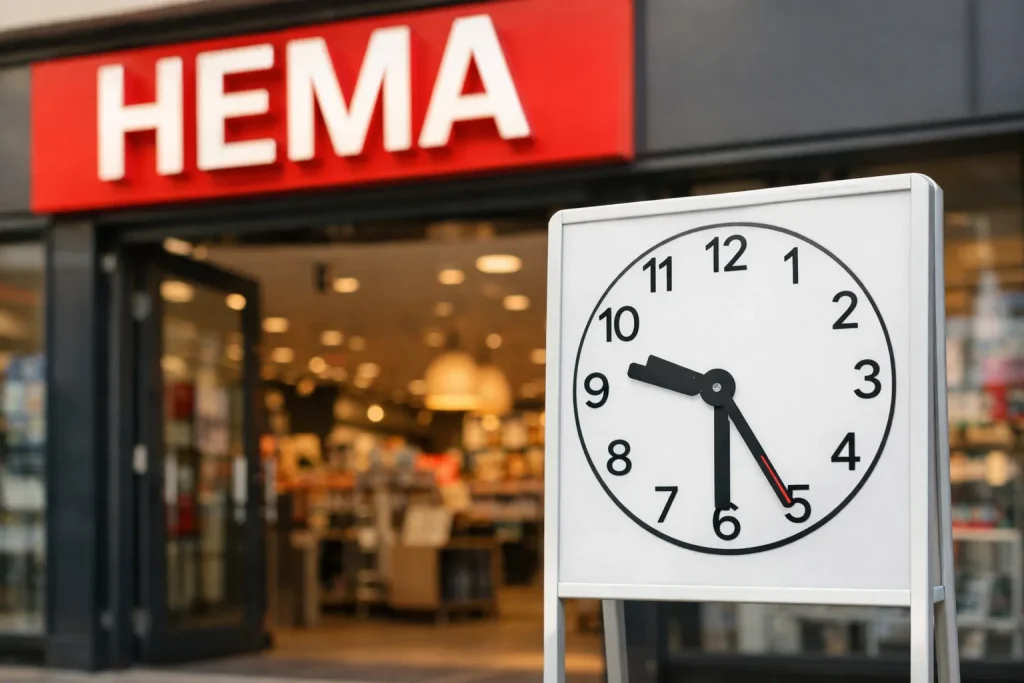 HEMA-winkelgevel met klok bij de ingang