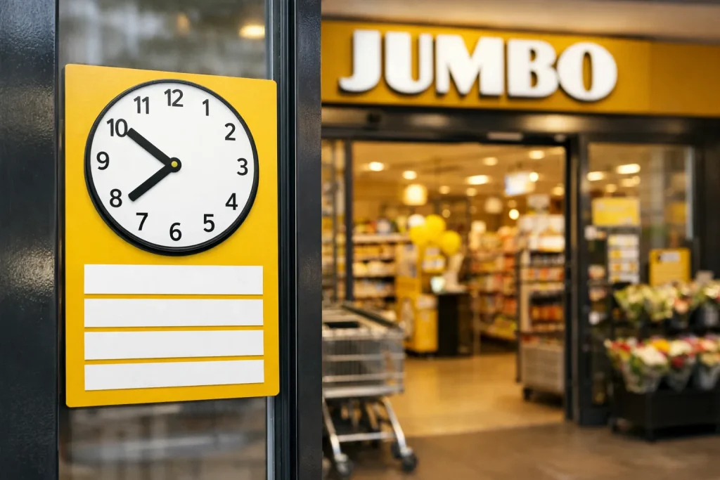 Supermarkt-ingang met winkelwagens en onscherp winkelinterieur