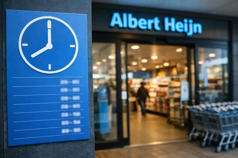 Bedrijven in Rijssen Ingang van een supermarkt met klokpictogram